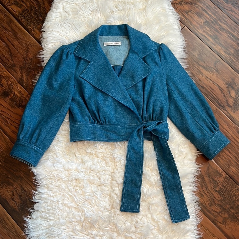 Susana Monaco 100% Lambswool Cropped Blue Jacket